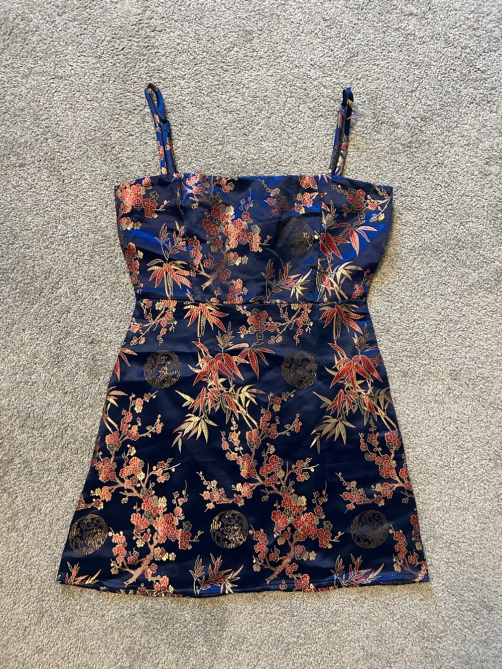 Navy Floral Satin Slip Dress